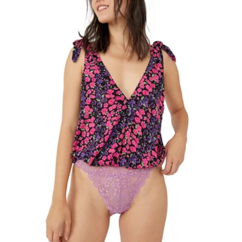 Free People Bare It All Bodysuit in Party Combo Floral Draped Boho Top B…